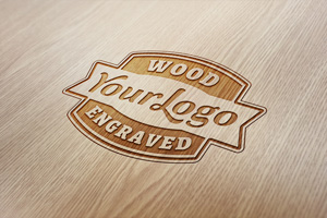 Wood Engraved Logo MockUp