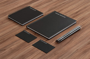 Stationery MockUp – Black Paper on Wood