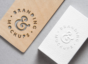Cutout Wood & Embossed B-Card MockUp