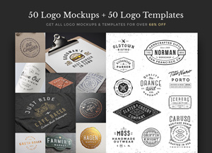 50 Logo MockUps + 50 Logo Templates Bundle