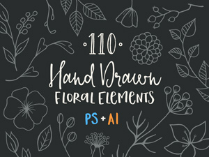 110 Hand-Drawn Floral Elements